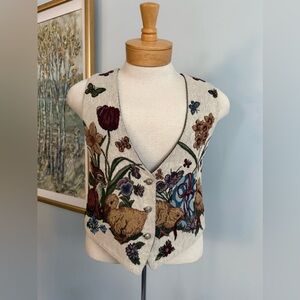 Vintage Bunny & Chick Tapestry Vest – Spring Easter Cottagecore